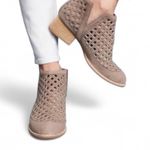Jeffrey Campbell Tan Perforated Suede Block Heel Ankle Boots Size 8 Photo 0