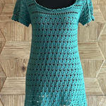 Vintage Old Navy Womens Teal Crochet Tunic Mini Dress Size Large Boho Blue Photo 0
