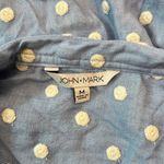 John Mark NWOT  Embroidered Polka Dot Cinch Tie Sleeve Blue Blouse Shirt Size M Photo 10