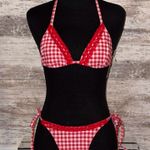 Boutique Red and White Gingham with Lace trim bikini set Photo 0