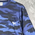 PINK - Victoria's Secret  Long Sleeve Camo Pocket Tee Dog Logo Blue Grunge Medium‎ Photo 4