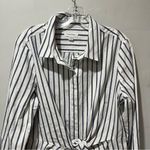 Calvin Klein  White Blue Striped Tie Front Bow Cotton Shirt Dress Size 12 Photo 4