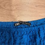 ZARA  Blue Textured Puff Sleeve Striped Square Neck Elastic Crop Top Size S Photo 4