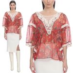 Free People Bohemian Retro 70s Sheer Floral Lace Kimono Top Size XS Summer Photo 2