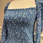 Reformation  Pinto Smocked Square Neck Long Sleeve Blouse Top Floral Blue Medium Photo 6