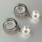 925 Silver freshwater Pearl dangle Earrings Zircon Elegant womens Jewelry Photo 4