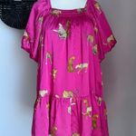Entro Fuchsia & Gold Leopard Puff Sleeve Drop Waist Dress, Size Large Photo 0