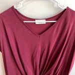 Lavender Field  Burgundy Tie Front Short Sleeve Blouse Photo 4