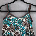 kim rogers  Brown Blue Floral Swim Tropical Beach Boho Tankini Top S Small Photo 2