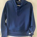 Nike Hoodie Womens L Medium Blue Ribbed Hooded Sweatshirt Pullover Cropped Photo 0