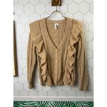 Elan Camel Tan Ruffle Trim Button Front Cardigan - Size - Small Photo 5