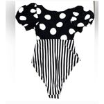 Tabitha Brown X Target Striped Polka Dot Puff Sleeve Swimsuit Black White S Photo 2