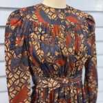 Vintage 70s Printed Bishop Sleeve Gathered Bodice Mini Dress Multiple Photo 1
