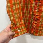 Tizzie Womens Shirt Small Orange Plaid‎ Button Front Ruffle Cotton Long Sleeve Photo 1