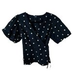 Old Navy Old Navy Wrap Blouse S Waist-Defined Puff Sleeve Navy Blue Floral Polka Dot Photo 2