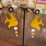 Yellow Fish Earrings with White Beads Photo 3