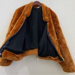 Free People $168 Faux Fur Furry Bomber Jacket Terracotta Golden Brown Size S Photo 5