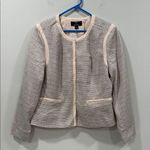 Dennis Basso Women's Gray and Cream Blazer Jacket Size 14 EUC Photo 0