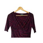 Ralph Lauren Lauren Dress Black Pink Printed Career Stretch Ruched Faux Wrap 6 Photo 2