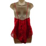 Vintage Glossy Lipstick Red Satin Lace Teddy Unlined Womens Medium Photo 3