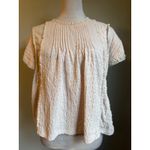 Anthropologie Lace Ruffle Sleeve Pintuck Blouse Cream Short Sleeve boho shirt S Photo 2