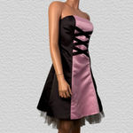 Jessica McClintock Satin Corset Prom Dress S/M Pink Ribbon & Brown Whimsigoth Photo 11