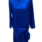 Vintage 80’s blue floral silk drop waist Pat Argenti giant bow tie pleated dress Size 8 Photo 0