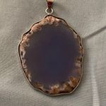 Necklace Pendant Sliced Purple Agate Stone Crystal 2.5”H X 1.5”W Silver Edge Photo 0