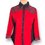 Vintage Collection Red Black Floral Embroidered Long Sleeve Western Shirt Large Red Photo 9