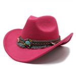 Pink Western Cowboy, Cowgirl Hat, Bead‎ Tassle Strap, Men Women Retro Wide Brim Photo 1