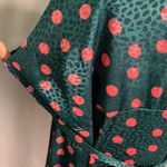 Queen B Maternity London Polka‎ Dot Satin Maxi Dress Teal Red Ruffle Hem Size 16 Green Photo 3