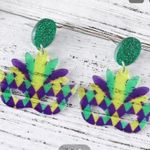 Mardi Gras Mask Earrings Colorful Carnival Green Photo 5