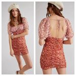 Free People [] Tessa Floral Puff Sleeve Ruched Open Back Mini Dress Size Large L Photo 1