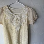 Lace Blouse‎ Vintage Small Short Puff Sleeve Floral Pearl Trim VictorianTop Photo 1