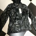 NWT Cinnie Black Faux Leather Hoodie Bomber Jacket Sweatshirt Layered Look sz L Size L Photo 1