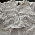 a.n.a . Ruffle Front Pinstripe Blouse Keyhole Back Long Sleeve Size Small EUC Photo 7