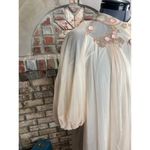 robe chiffon puff sleeve cream pink brown taupe floral 1950s Size L Photo 3