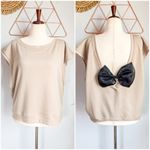 Maeve Anthropologie, New,  Tan Bow Back Balletcore Muscle Tee Shirt, Size XL Photo 4