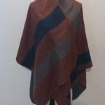 BB Dakota  Poncho Wrap in Mulberry Blue Gray Red Knit Striped Photo 1