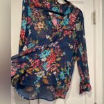 Kut From The Kloth  Size MP Navy Blue Floral Sheer Long Sleeve Button Down Top Photo 2