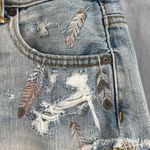 American Eagle AEO Jean Short Blue Distressed Embroidered Feathers Hem Hi-Rise Festival Size 2 Photo 9