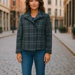 Talbots  Women’s Wool Blend Plaid Jacket Size 14‎ Snap Front Long Sleeve Gray Photo 1