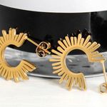 Gold Sun Rays Open Hoop Earrings Photo 3