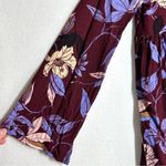 Free People Bella Printed Floral Top S Wine Combo Maroon Bell Sleeves Rayon Photo 2