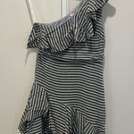 H by Halston Halston Grey Stripe Ruffle‎ Dress Size 6 Photo 0