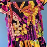 Truth NYC  L Hi Low Dress Black Yellow Floral Smock Ruffled Boho Bold Statement Photo 3