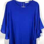 Pleione Women's Bell Sleeve Round Neck Keyhole Back Blouse Blue Medium Photo 0