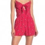 Mimi Chica Women's Red/White Floral/Dot Print Sleeveless Tie Front Romper sz L Photo 1
