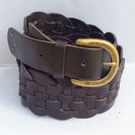 Gap Woven Braided Cow Leather Belt-Small-Wide-Brass Buckle-Dark Brown-Boho Photo 0
