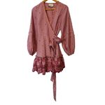 Alexis Alzena Red White Gingham Embroidered Wrap Mini Dress Size XS Photo 2